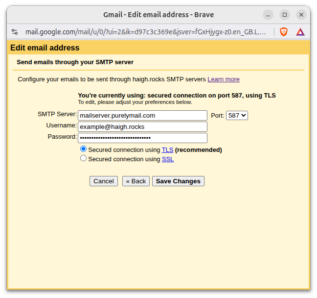 smtp server settings